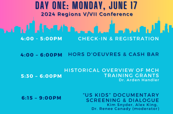 Day one schedule with list of times and topics